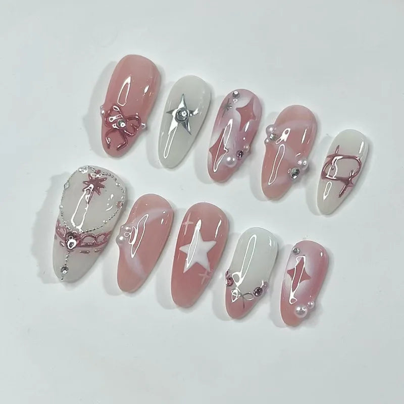 Pink Blush Almond Stick On Nails